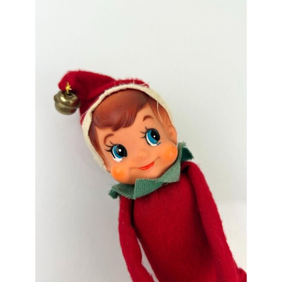 Vintage Rubber Face Knee Hugger Elf Figure Christmas Holiday Blue Eyes Bell READ - Picture 10 of 13